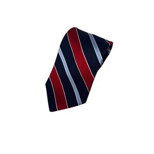Tommy Hilfiger Red / Navy/ Blue Striped Silk Tie ‎ 57.5" x 3,5"
